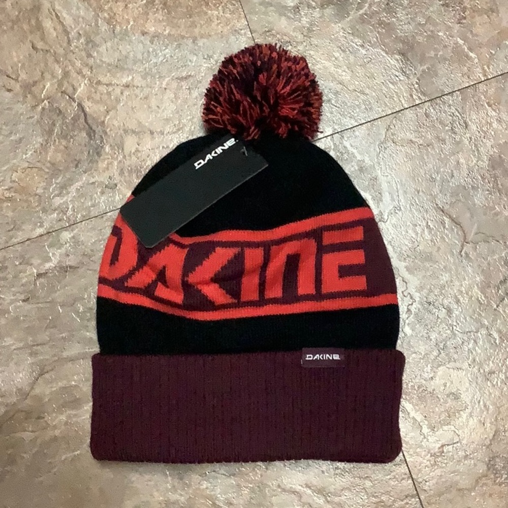 Dakine purple orange & black beanie hat with pom